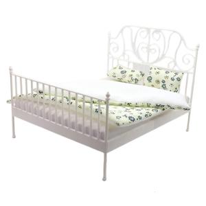 Phong Cách nước Châu Âu Dollhouses Sắt Giường Đôi Với Có Thể Tháo Rời Bộ Đồ Giường Quy Mô 1/12 Thu Nhỏ Hiển Thị Đồ Nội Thất