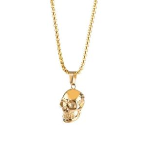 JJT Edgy Punk Skull Pendant Necklace for Men - Bold Fashion Statement with Gold-Plated Alloy Design