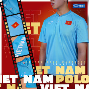 Áo Thun Polo Sinh Hoạt Di Chuyển Đội Tuyển Việt Nam 2022 Grand Sport Xanh Trời CHÍNH HÃNG thun thoáng mát công nghệ dệt cao cấp