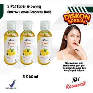 Promo Hari Ini 3 pcs Toner Glowing Pelicin Cerah Glow Memutihkan Wajah Muka Pembersih Bebas Bopeng Flek Debu Kotoran BPOM 60 Ml