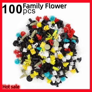 Family Flower Flash Sale หมุดย้ำประตูรถยนต์แบบต่างๆคละแบบ100ชิ้น เซ็ตหมุดยึดพลาสติกแบบต่างๆอเนกประสงค์