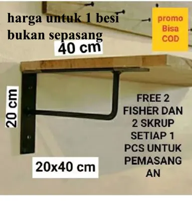 Besi siku penyangga rak dinding kayu pangkon besi penahan rak ambalan dinding