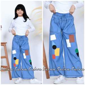 celana kulot labubu jeans anak perempuan usia 5-12 tahun