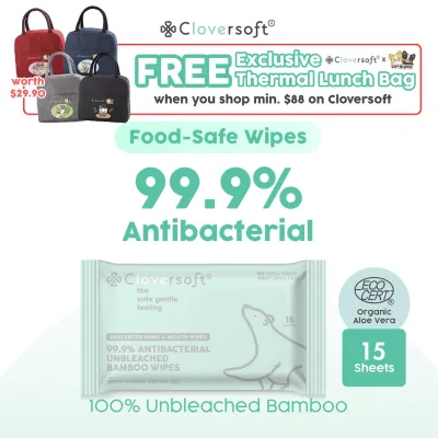 Cloversoft Plant-Based [DESIGN MAY VARY] Unbleached Bamboo 99.9% Antibacterial Organic Wet Wipes 15 Sheets