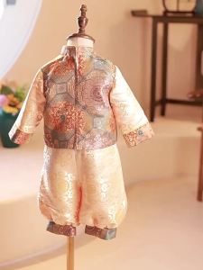 One Year Old Celebration Dress Male Baby Chinese Style Traditional Chinese Garments for Boys 1 Baby Zhuazhou Clothes One Month Old One Hundred Days Autumn Winter Suit