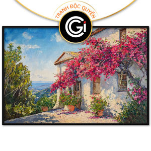 Tranh vẽ tường giàn hoa giấy. Tranh treo tường dán tường sơn dầu tranh trí canvas. CGI-1403