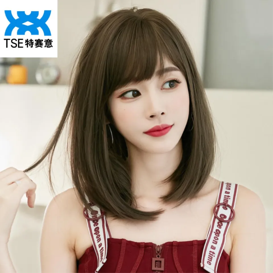 Wig women's medium length synthetic fiber full head cover, collarbone short  hair, full top wig, natural and realistic - AliExpress