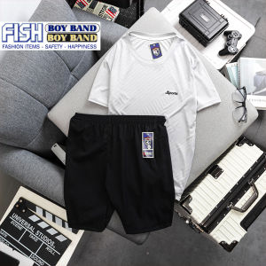 Bộ quần áo thể thao nam mùa hè mặc nhà chất thun lạnh ngắn tay cổ tròn áo dập vân VNO99