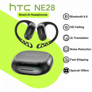 HTC NE28 AI Translator Earbud Wireless Bluetooth Earphone Smart Real-Time Translation Smart Noise Cancellation Anti-loss Function Open Ear Earphone With 360° Spatial Sound  Sport Headset With Mic Comfortable To Wear IPX5 Waterproof 40H Battery Life