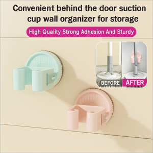 Convenient Behind The Door Wall Organizer Suction Cup Mop Clip Strong Wall-Mounted Mop Holder Magic Kitchen Storage Shelf
