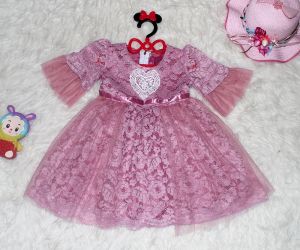 Dress Love Kids / Dress Bruka Anak 1 tahun / Dress Motif Renda Love Dada / Dress Anak Perempuan Murah