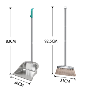 Stainless steel broom and dustpan set wear-resistant and durable suitable for indoor/outdoor use