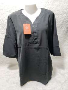 TFF-  3/4 Sleeves Casual Plain V Neck Polo Plus Size Blouse 8 Colors Free size(Fit to M to 2XL)