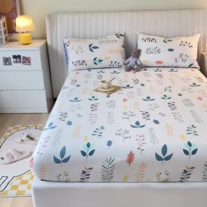 Abraca Dabra Flower Style 100% Cotton Fitted Bedsheet with Rubber Pillow Case Single/Super Single/Queen/King Size Bedsheet Height 25cm