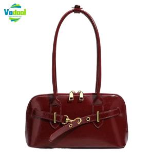 Women PU Leather Shoulder Bag Vintage Handbag Trendy Bowling Bag for Work Shopping Travel Daily