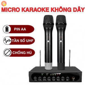 Micro Không Dây Karaoke Cao Cấp K52 - Tần Số UHF Chống Hú Rít Hút Âm Bắt Sóng Rộng Chống Nhiễu
