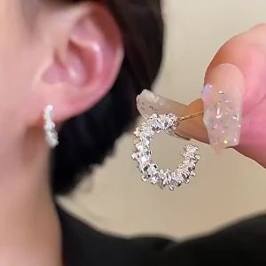 C Shape S925 Silver Earrings Ear Studs for Sweet Cool Girls Womens Jewelry Accesory