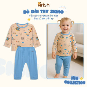 Bộ dài tay Skino thương hiệu Arich vải sợi tre cho bé trai bé gái từ 9 tháng - 6 tuổi