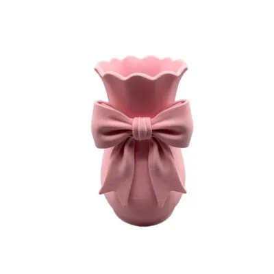 ONLYES Twisted Design Pink Bow Flower Vases Flower Arrangement Elegant Style Decorative Vase Nordic Style 3D Printed Tabletop Flower Pot Office Tabletop Ornaments