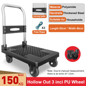 Reaim Handtruck Troli Barang Lipat Hand Truck Folding Cart Silent Wheel 500 Kg Troli Angkut Handtruck besi