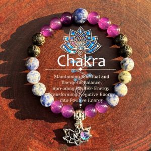 Temu Hiyin TK Lotus lapis lazuli volcanic stone beaded elastic cord bracelet wholesale collectible amethyst Buddhist beads