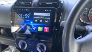 หน้ากากวิทยุ ตรงรุ่น Mitsubishi Mirage และ Attrage สีดำเงา สำหรับติดตั้ง จอแอนดรอยติดรถยนต์ ขนาด 9นิ้ว มีปลั๊กตรงรุ่น ตัวแปลงกล้องถอย