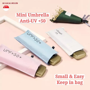 【SG SELLER】Mini Portable Anti-UV Umbrella Folding Sunny Rainy Black/Blue/Pink/Purple