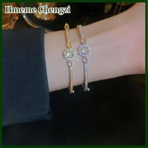 Hmeme Light Luxury Sparkling Adjustable Zircon Bracelets High Quality Fashion All-match Bangle For Women Wedding Jewelry Birthday Gift
