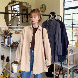 Gaya Korea Kemeja Wanita Lengan Panjang Polos Korduroi Katun Plus Ukuran T-shirt Pakaian Kerja Bisnis Top