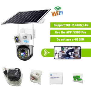 V380 Pro 8MP HD Outdoor CCTV Camera Dual Lens Solar Camera Color Night Vision PIR Human Detection Wireless Video Surveillance 4G/WiFi Smart Camera