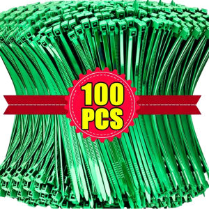 100PCS Universal Nylon Cable Tie - Multi-Purpose Self-Locking Nylon Cable Cord Management Organizer - Heavy Duty Sealing Wrap Strap - Green Plastic Cable Ties - Household Plant Fastening Ties