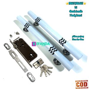 set lock body kunci dan 2buah gagang tarikan handle pintu rumah untuk daun pintu 1 pintu depan dan kamar
