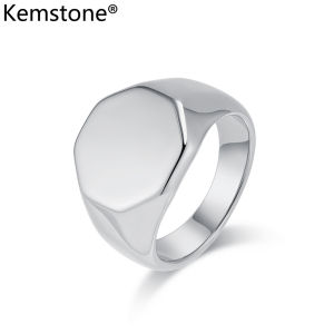 Kemstone Geometric Six Sides Design Glossy Stainless Steel Mens Ring Jewelry