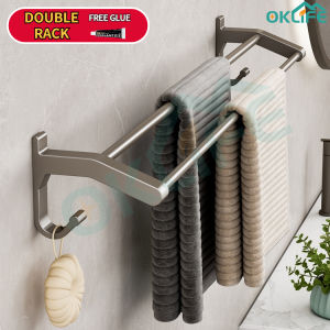 [OKLIFE. SG]No Drilling Bathroom Accessories/No Drilling Premium Grey Towel Rack Toilet Rack Bathroom Storage Wall Mounting