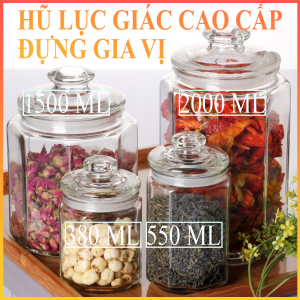 [ ĐỦ SIZE ] Hũ thủy tinh lục giác gia vị đẹp 380ML | 550ML | 900ML | 1.5L | 2L | 3L  dựng muối hạt chia đậu đỏ các loại hạt sữa bột các loại hạt ngũ cốc thuỷ tinh sáng đẹp.