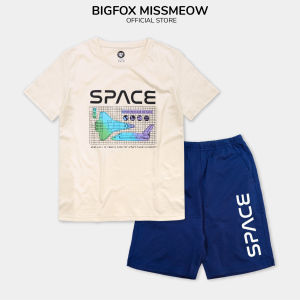 Đồ bộ cộc tay Hàn Quốc Bigfox Miss Meow cho bé trai size đại vải cotton mềm mại in Space cỡ 12-15 tuổi 40 - 50kg