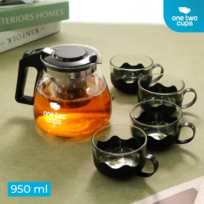 Teko Kettle Set Teh Teapot Pitcher Camping 950ml One Two Cups EM01 Kaca Tahan Panas