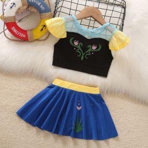 Elsa Anna Cute Swimsuit For Girls Baby Princess Swimwear BikiniWomenS Two-Piece ChildrenS Clothes Beach Trunks Wreath Set