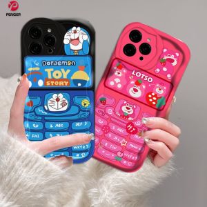 (Lokal Ready) PENGER Casing hp iPhone 11 12 14 13 12 Pro Max XR 7Plus iPhone 15 Pro Max X XS Max 6s 7 8 6 Plus SE 2020 Kreatif Lucu Manyo Doraemon Tombol Telepon Lotso Soft Case