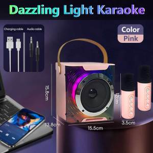 Panasonic Dazzling Light Bluetooth Speaker With Handle Portable Wireless Stereo With Karaoke Microphone Karaoke Speaker 9D Stereo Bass Amplifier Party RGB LED Light Portable Home KTV Sound Speaker