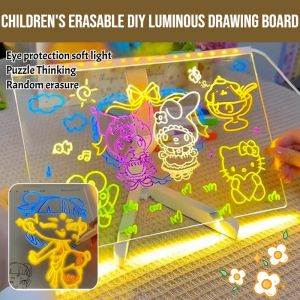 Childrens Erasable DIY Luminous Drawing Board DIY Erasable And Luminous Acrylic Transparent Writing Board With 7 Colorful Pens Erasable Writing For Kids