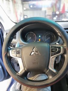 STEERING WHEEL COVER LEATHER WITH RED STITCH UNIVERSAL FIT