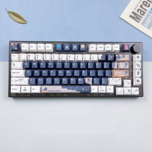 【Keycap Only】Astronaut Black Purple Keycaps 130 Keys Cherry Profile PBT Five-Sided Sublimation For Cherry MX Switch Mechanical Keyboard Keychron/RK61/GK61/Anne Pro 2