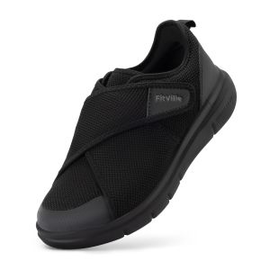 FitVille Mens Diabetic Shoes Extra Wide Slip-On Shoes for Swollen Feet Adjustable Walking Shoes for Elderly Foot Pain Relief