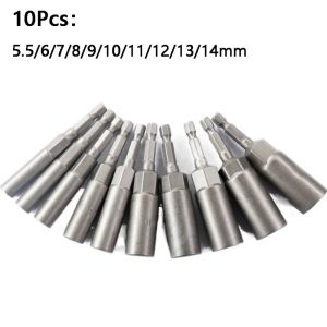Combo 10 đầu chụp chân lục giác 80mm gắn máy vặn bulong đai ốc size 8 10 12 13 14 17 19