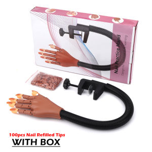 DECINIEE Nail Art Practice Equipment with 100pcs False Nails Adjustable Flexible Manicure Training Prosthetic Hand Nail Art False Hand