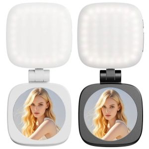 LENMAX. 360° Rotation ic Phone Selfie Light 3 Color with Makeup Mirror Folding LED Phone Fill Light Phone Stand Retractable adjustment Mobile Phone Fill Light Video Recording