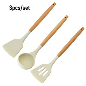 LUMIYA 3Pcs/set Không dính Xẻng muỗng silicon Dụng cụ nấu ăn Chịu nhiệt Xẻng lật nấu ăn Chảo Rán Bánh kếp Đồ dùng nhà bếp