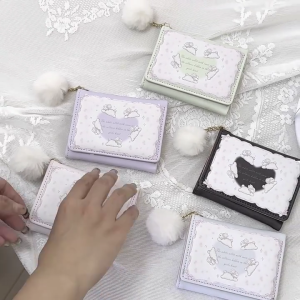 Phim hoạt hình thỏ Ví kiểu Hàn Quốc Ví Ngắn Trường hợp Chất liệu Da PU Ví Ví Gấp Ba với chủ