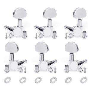 DUOJI 6Pcs มีปลอกโลหะ/ปลอกเกลียว/สกรู หมุดปรับสายกีตาร์ 3หัวเครื่องซ้าย/ขวา ป้องกันสนิมและสนิม จูนเนอร์กีตาร์ไฟฟ้าอะคูสติก ทนทานต่อการใช้งาน ง่ายต่อการติดตั้ง ชุดปุ่มปรับแต่งกีตาร์ไฟฟ้า อุปกรณ์เสริมเครื่องดนตรี
